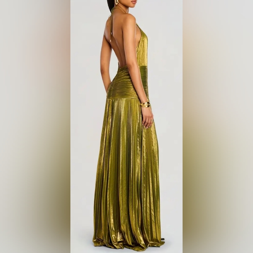 Elegant Gold Pleated Dress